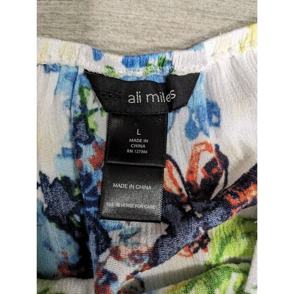 Ali Miles Women L White Multi Color Floral Pullover Tunic Artsy Boho Summer #11 - Picture 5 of 7